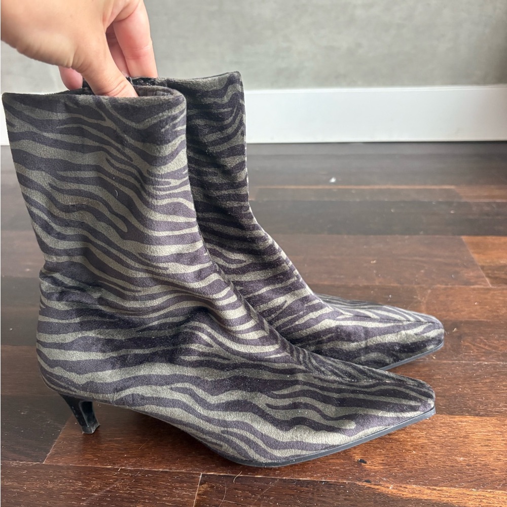 Zara Zebra-Print Ankle Boots in Green and Navy size 38